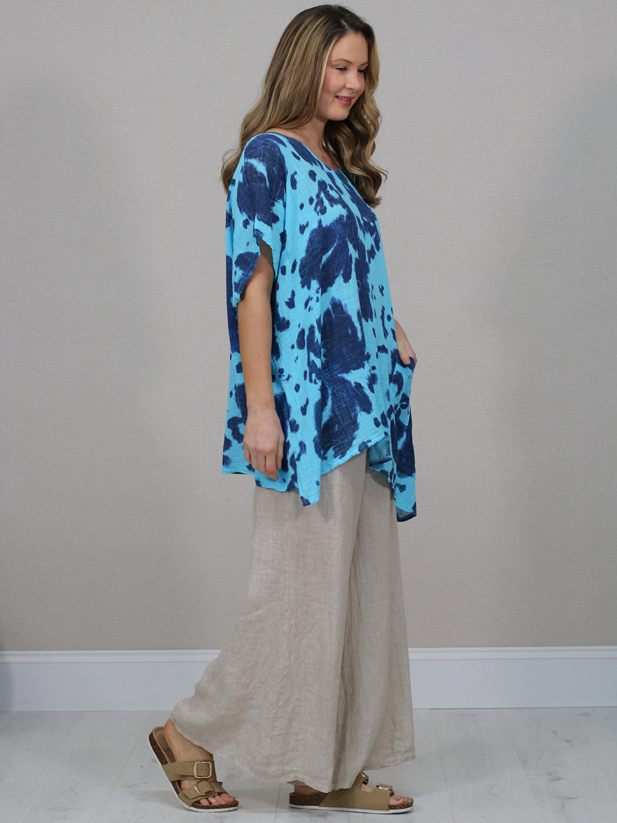 Batwing Tie And Dye Linen Baggy Top