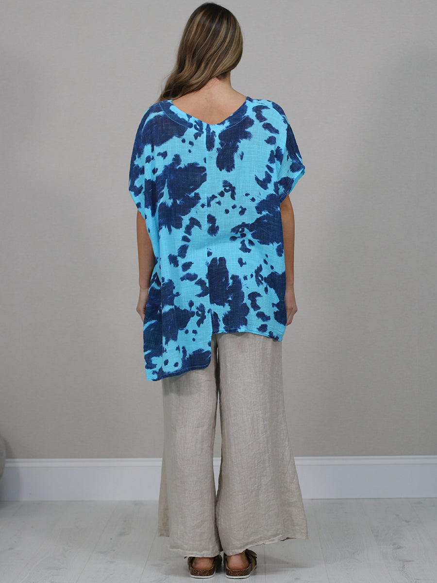 Batwing Tie And Dye Linen Baggy Top