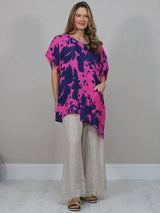 Tie Dyed Linen Top Fuchsia