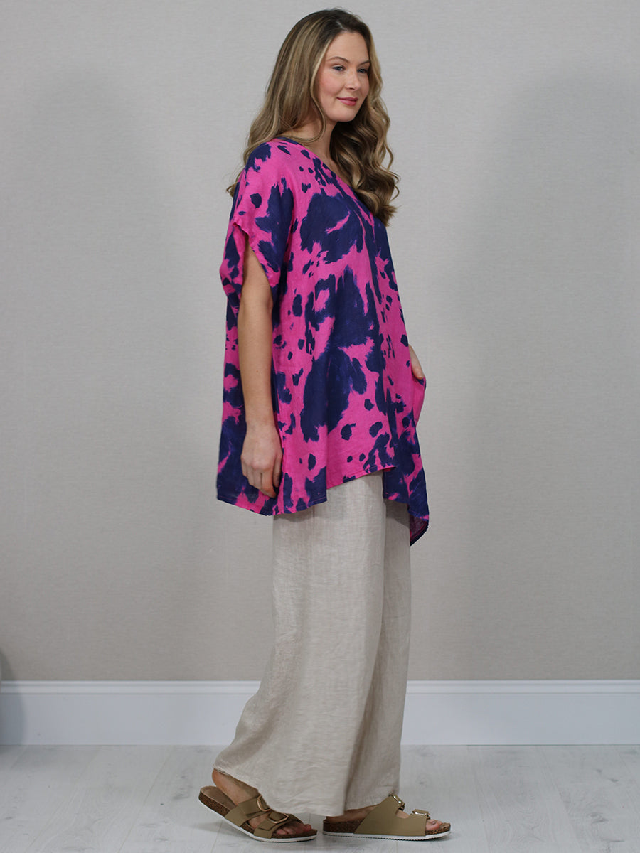 Batwing Tie And Dye Linen Baggy Top