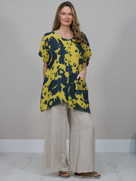 Tie Dyed Linen Top Mustard