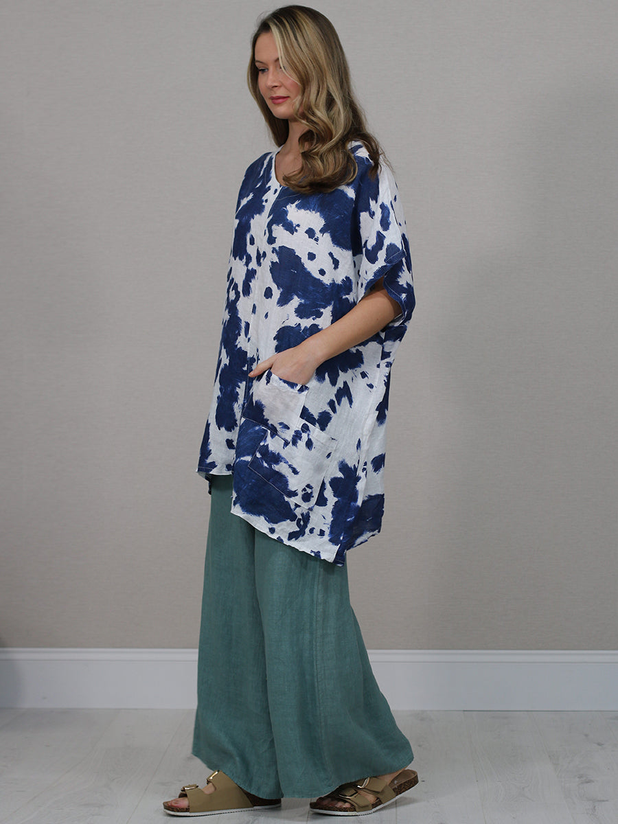 Batwing Tie And Dye Linen Baggy Top