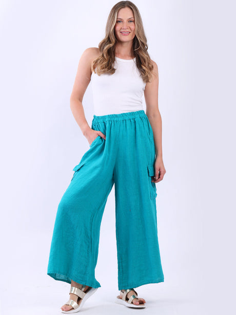 Linen Wide Leg Flap Pockets Trouser