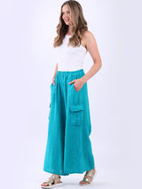 Linen Wide Leg Flap Pockets Trouser