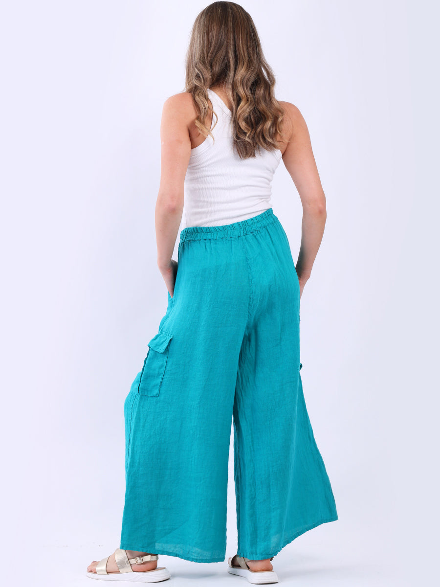 Linen Wide Leg Flap Pockets Trouser