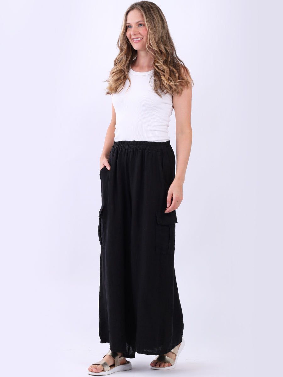 Linen Wide Leg Flap Pockets Trouser