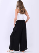 Linen Wide Leg Flap Pockets Trouser