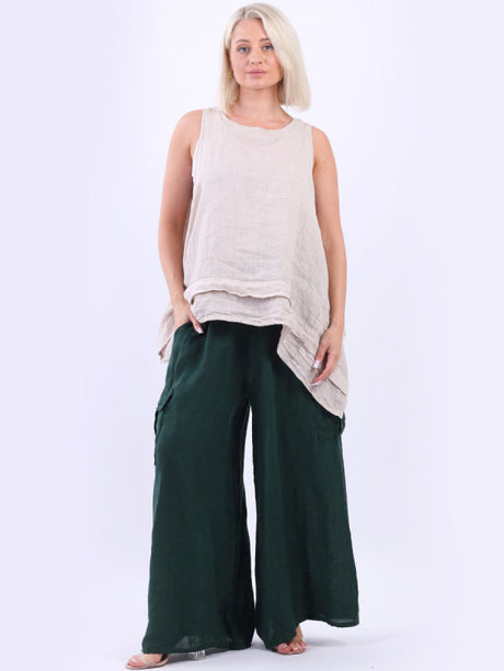 Linen Wide Leg Flap Pockets Trouser