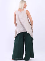 Linen Wide Leg Flap Pockets Trouser