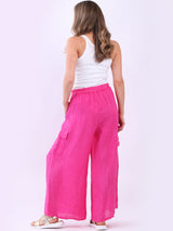 Linen Wide Leg Flap Pockets Trouser