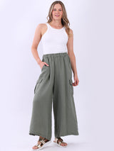 Linen Wide Leg Flap Pockets Trouser