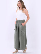 Linen Wide Leg Flap Pockets Trouser