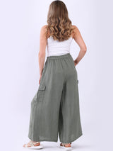 Linen Wide Leg Flap Pockets Trouser