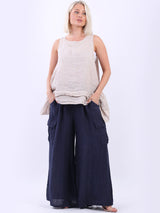 Linen Wide Leg Flap Pockets Trouser