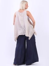 Linen Wide Leg Flap Pockets Trouser