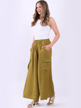 Linen Wide Leg Flap Pockets Trouser