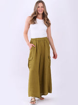 Linen Wide Leg Flap Pockets Trouser