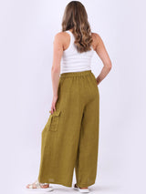 Linen Wide Leg Flap Pockets Trouser