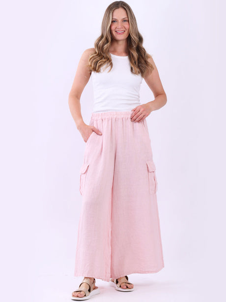 Linen Wide Leg Flap Pockets Trouser