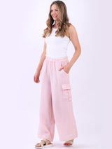 Linen Wide Leg Flap Pockets Trouser