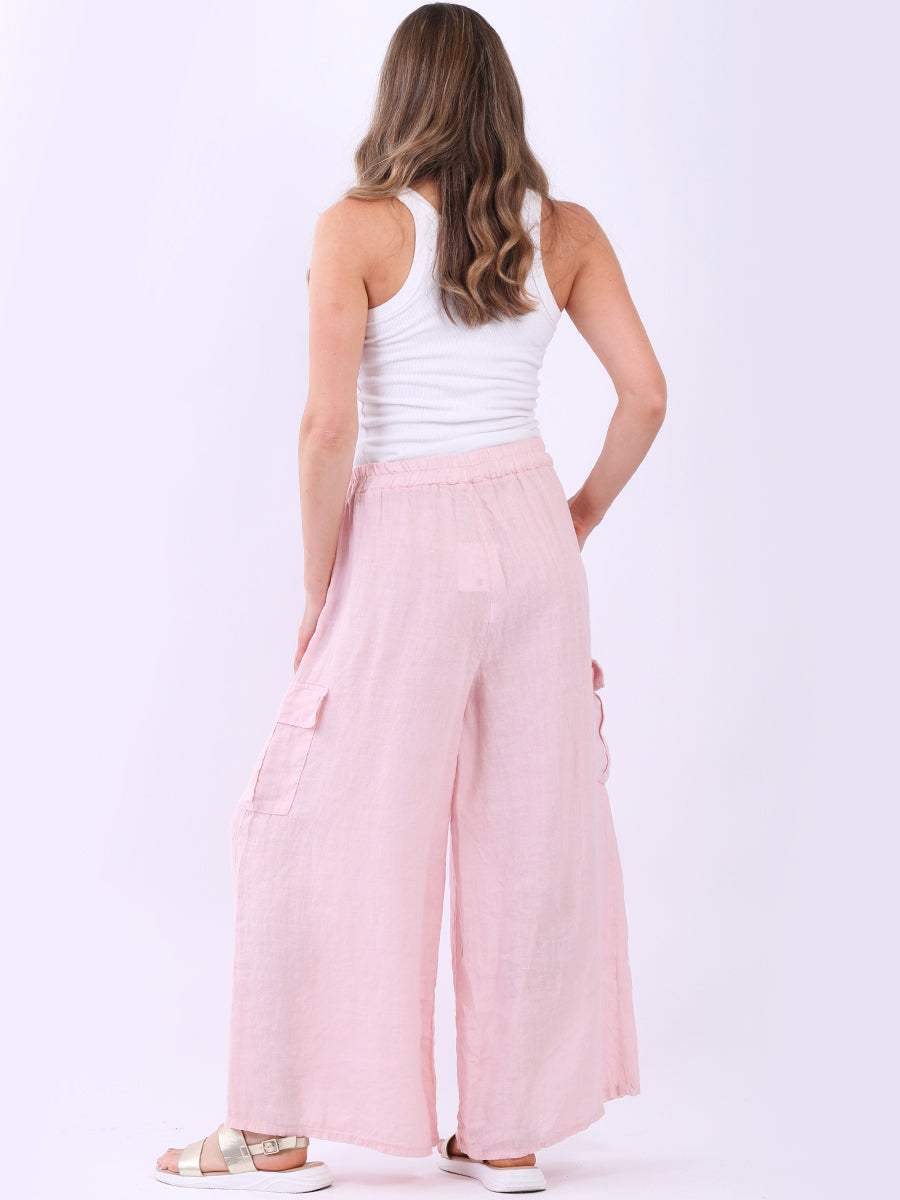 Linen Wide Leg Flap Pockets Trouser