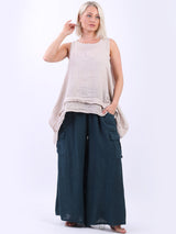 Linen Wide Leg Flap Pockets Trouser