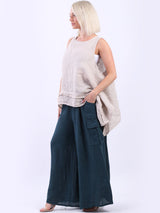 Linen Wide Leg Flap Pockets Trouser