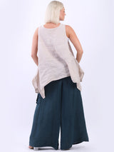 Linen Wide Leg Flap Pockets Trouser