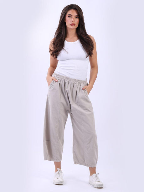 Solid Cotton Corduroy Wide Leg Crop Pant