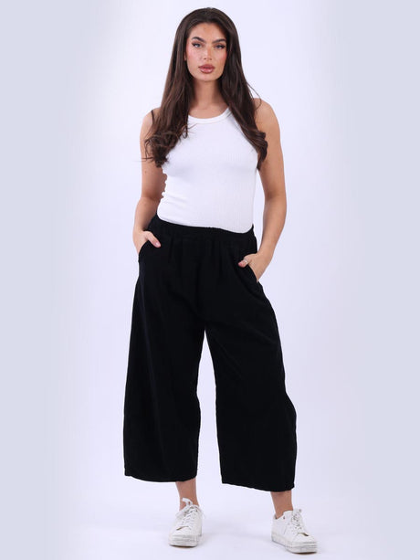 Solid Cotton Corduroy Wide Leg Crop Pant