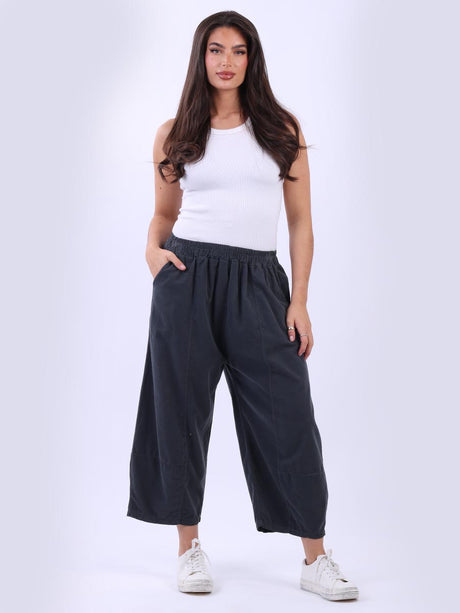 Solid Cotton Corduroy Wide Leg Crop Pant