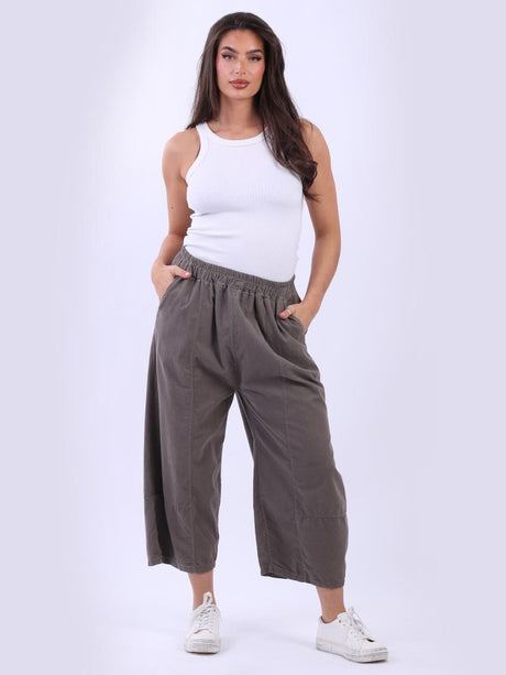 Solid Cotton Corduroy Wide Leg Crop Pant