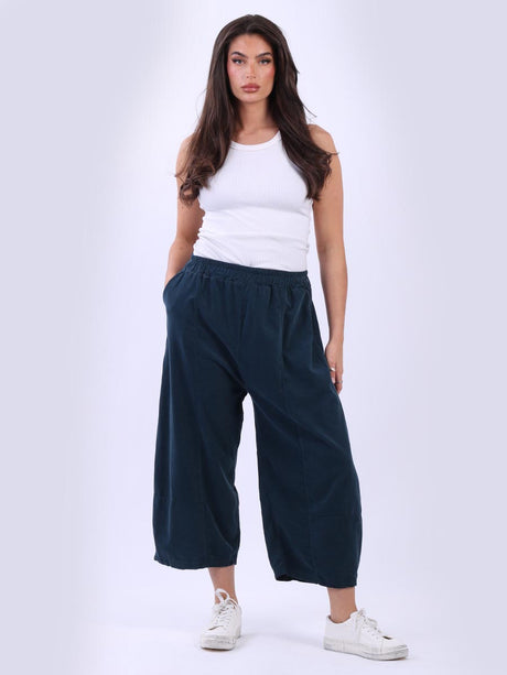 Solid Cotton Corduroy Wide Leg Crop Pant