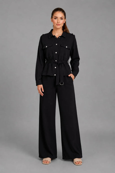 Button Down Shirt CoOrd Set Black