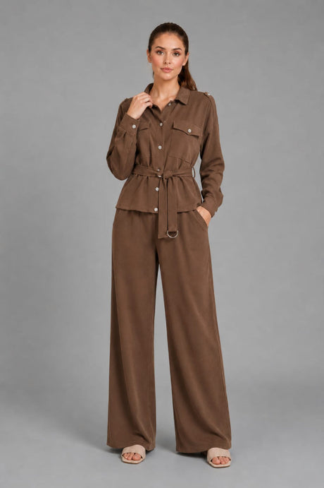 Button Down Shirt CoOrd Set Chocolate