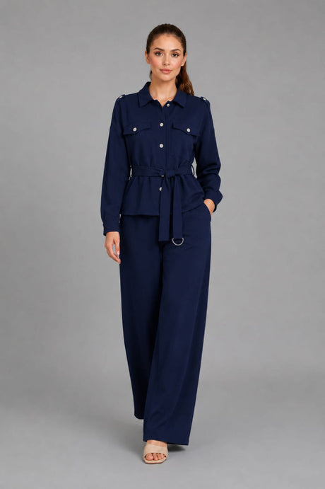 Button Down Shirt CoOrd Set Navy