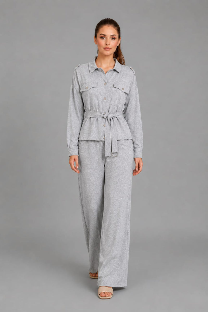 Button Down Shirt CoOrd Set Silver