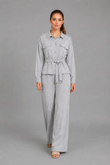 Button Down Shirt CoOrd Set Silver