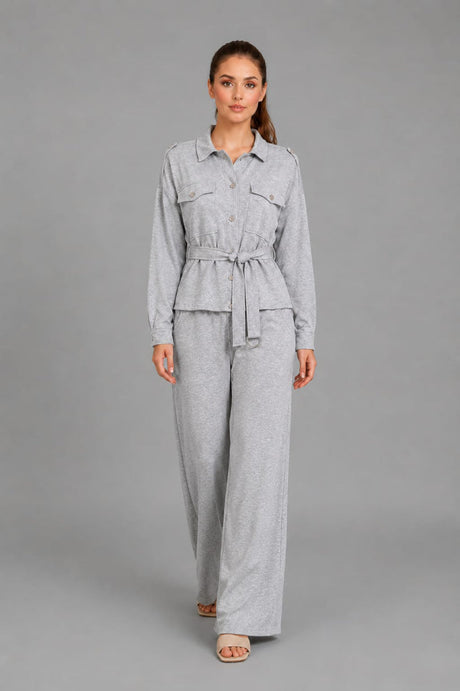 Button Down Shirt CoOrd Set Silver