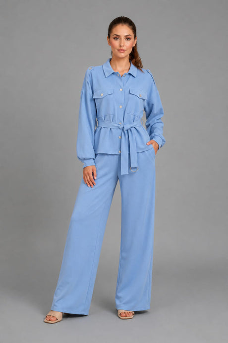Button Down Shirt CoOrd Set Sky Blue
