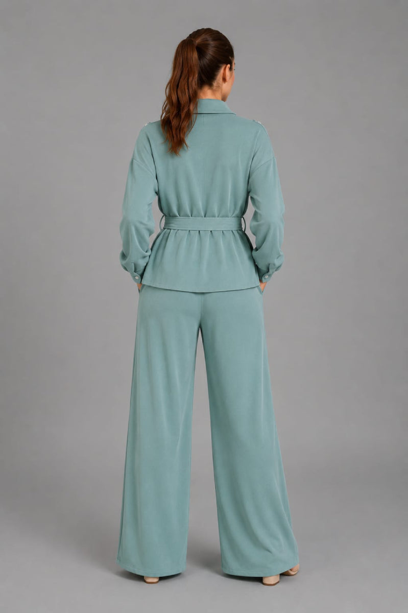 Belted Jacket And Palazzo Co-Ord Set