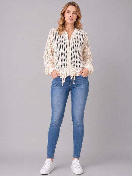 Mesh Net Cotton Crop Jacket Beige