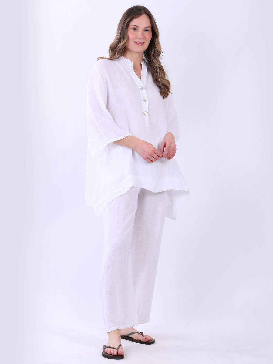 Plain Casual Button Neck Oversized Linen Top