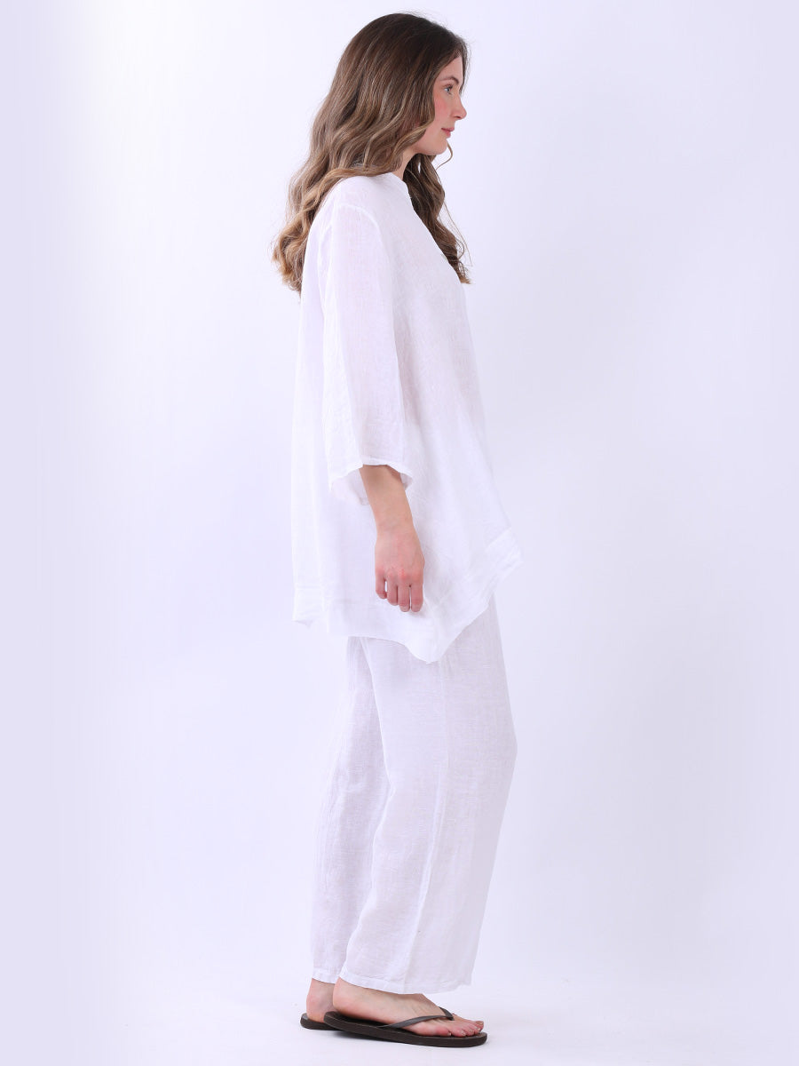 Plain Casual Button Neck Oversized Linen Top