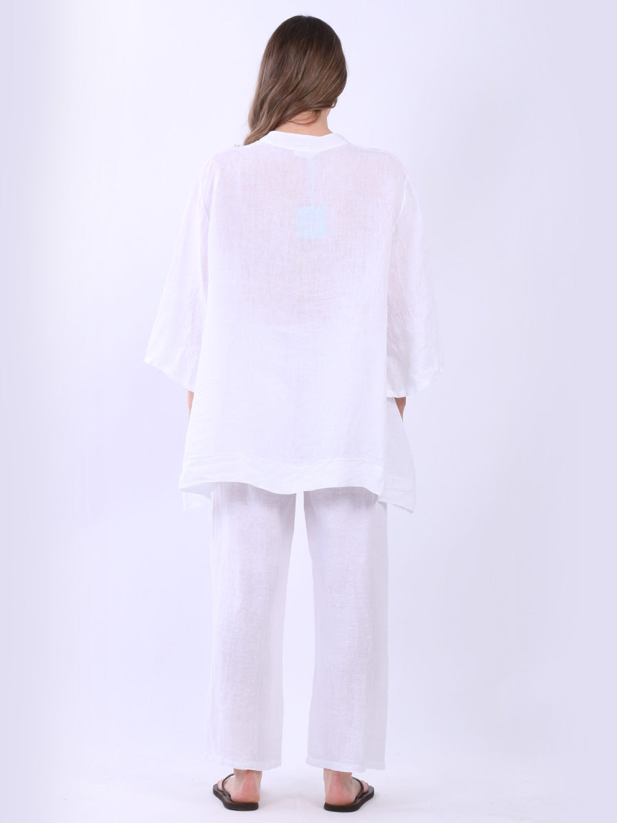 Plain Casual Button Neck Oversized Linen Top