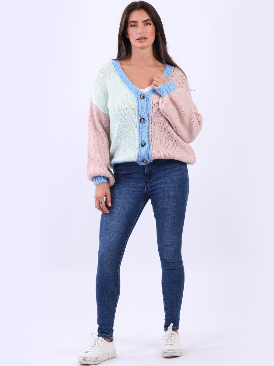 Chunky Knit Multi Color Crop Wooly Cardigan