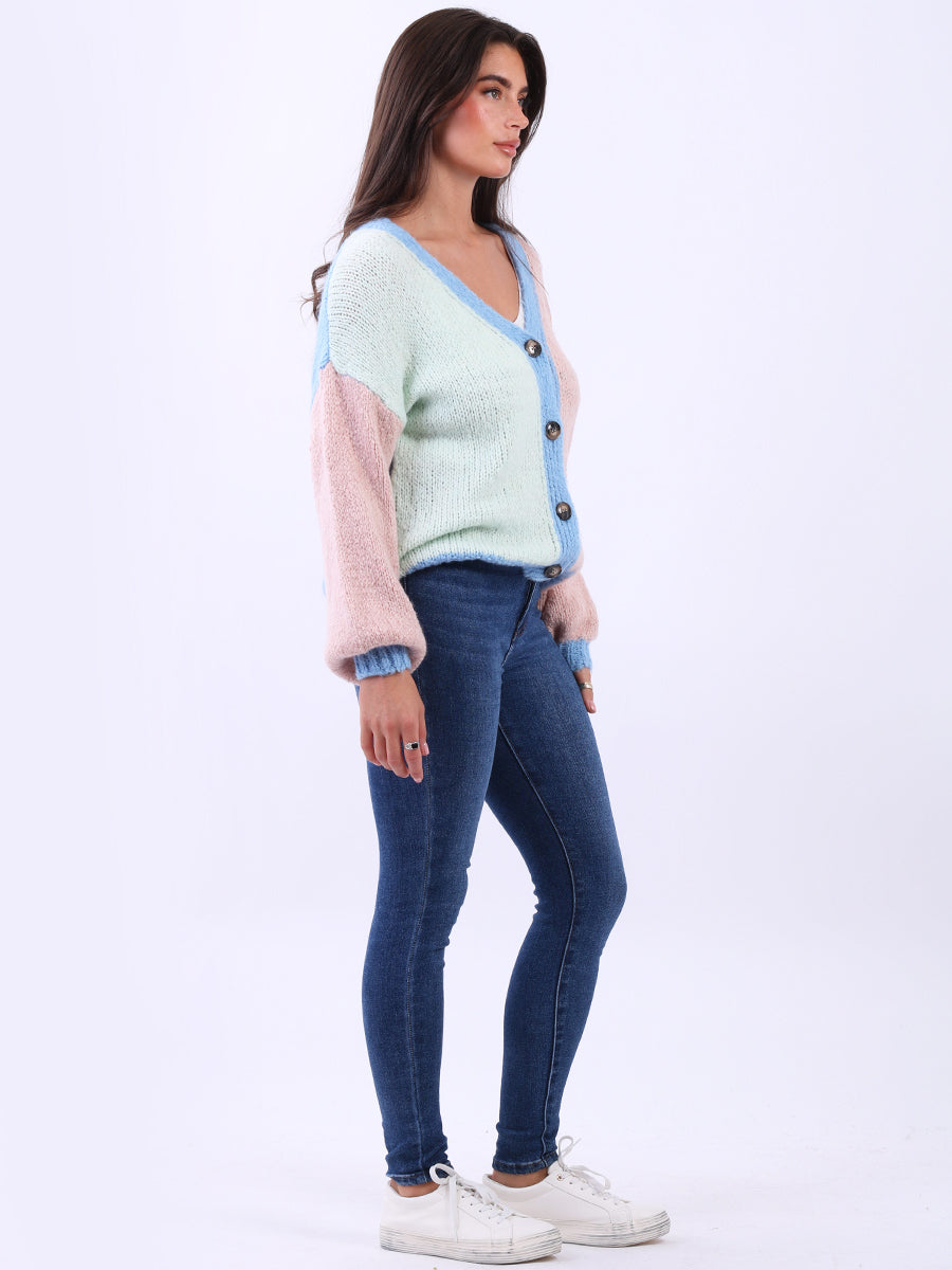 Chunky Knit Multi Color Crop Wooly Cardigan
