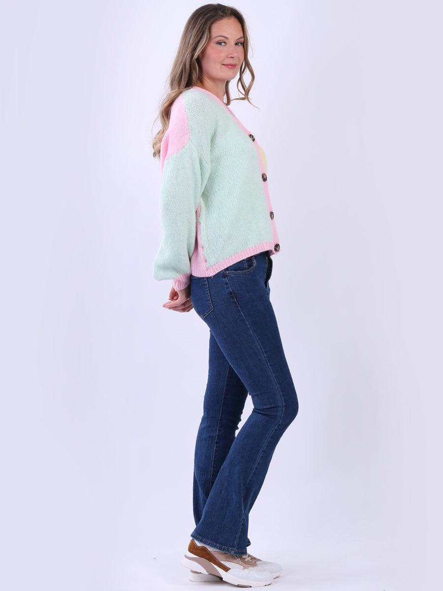 Chunky Knit Multi Color Crop Wooly Cardigan