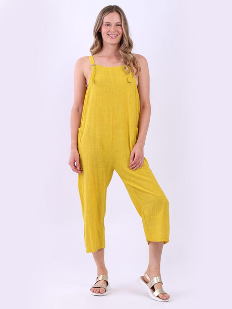 Solid Wide Leg Cotton Dungaree