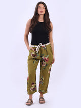 Ladies Floral Print Linen Relaxed Fit Trouser